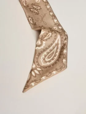 Ruban en twill de soie gris tourterelle à motif paisley