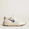 Running Sole en cuir blanc et mesh avec étoile en cuir laminé bleu