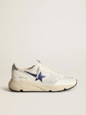 Running Sole en cuir blanc et mesh avec étoile en cuir laminé bleu