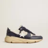 Running Sole en mesh crème et cuir bleu, ornée d’une étoile en cuir blanc