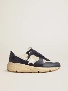 Running Sole en mesh crème et cuir bleu, ornée d’une étoile en cuir blanc