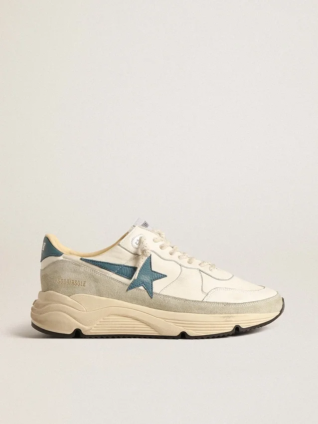 Running Sole en nappa avec étoile en cuir bleu et empiècement en daim