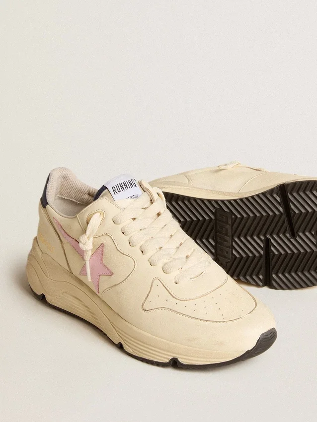 Running Sole pour femme en cuir nappa avec étoile en cuir rose et languette de talon en cuir bleu