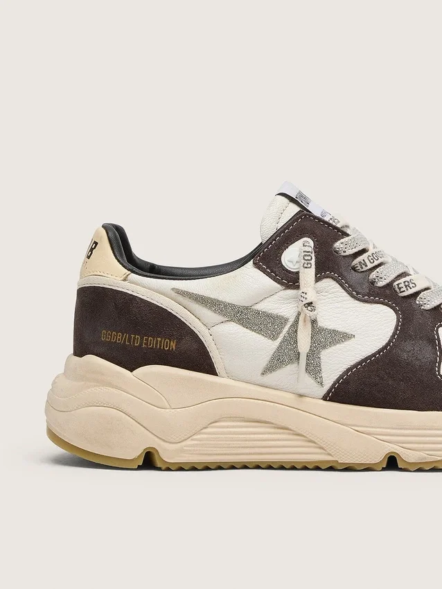 Running Sole pour femme en cuir nappa et daim marron, ornée d’une étoile en cristal Swarovski