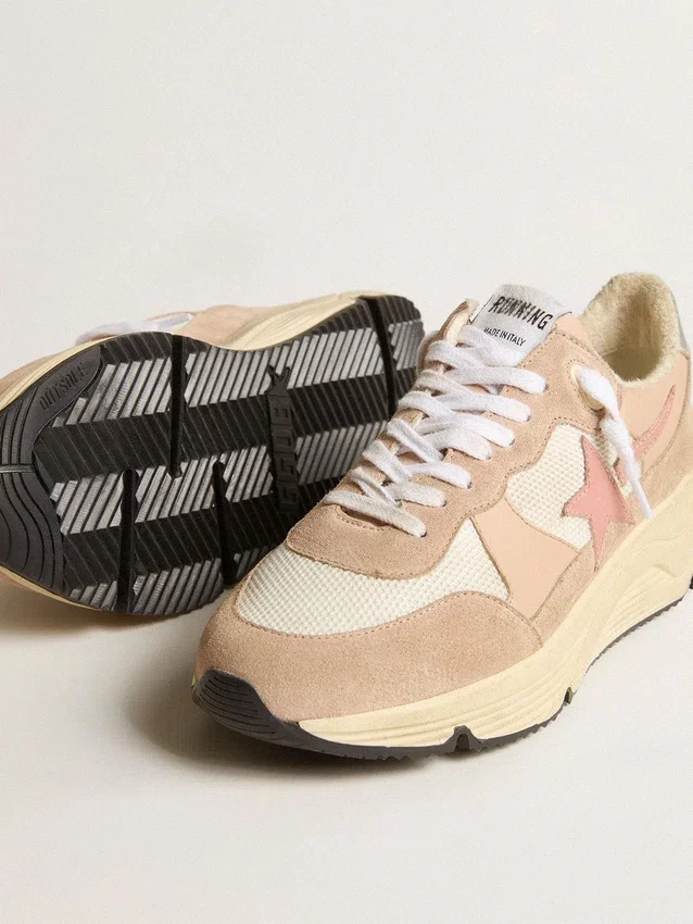 Running Sole pour femme en mesh et daim, avec étoile rose et languette de talon argentée