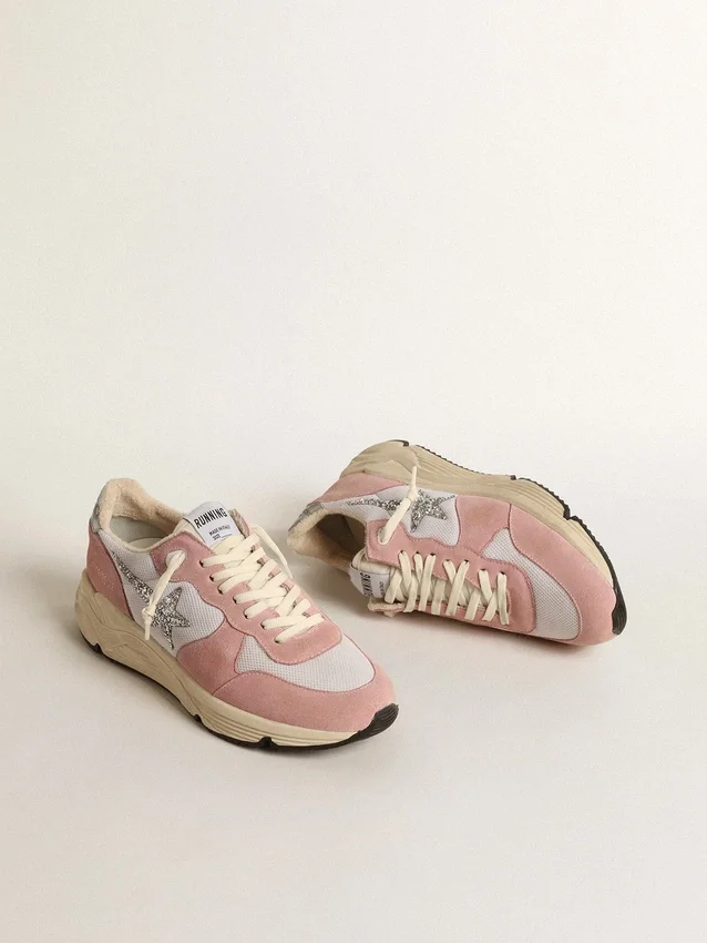 Running Sole pour femme en mesh gris et daim avec étoile pailletée argentée