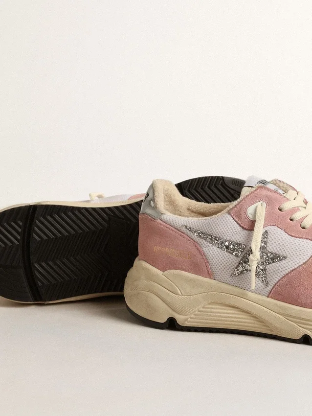 Running Sole pour femme en mesh gris et daim avec étoile pailletée argentée
