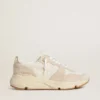 Running Sole pour femme en toile avec étoile beige et languette de talon en cuir métallisé platine