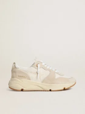Running Sole pour femme en toile avec étoile beige et languette de talon en cuir métallisé platine