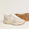 Running Sole pour femme en toile avec étoile beige et languette de talon en cuir métallisé platine