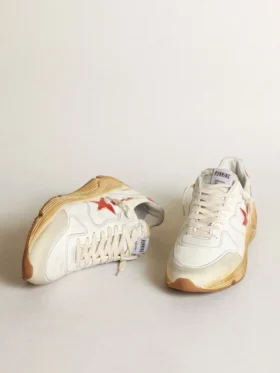 Running Sole pour homme avec étoile en cuir et languette de talon à imprimé rouge