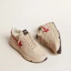 Running Sole pour homme en cuir nappa gris « Morn » avec étoile et languette de talon en cuir nappa rouge