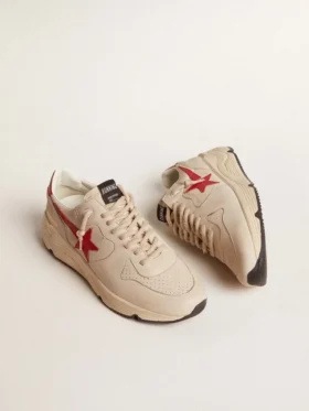 Running Sole pour homme en cuir nappa gris « Morn » avec étoile et languette de talon en cuir nappa rouge
