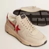 Running Sole pour homme en cuir nappa gris « Morn » avec étoile et languette de talon en cuir nappa rouge