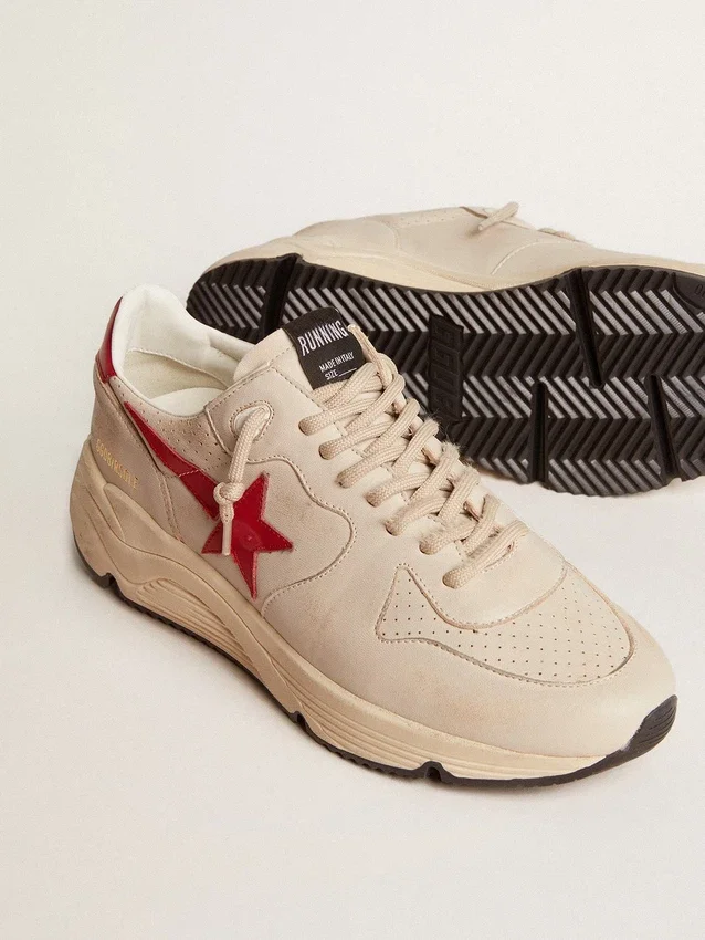 Running Sole pour homme en cuir nappa gris « Morn » avec étoile et languette de talon en cuir nappa rouge