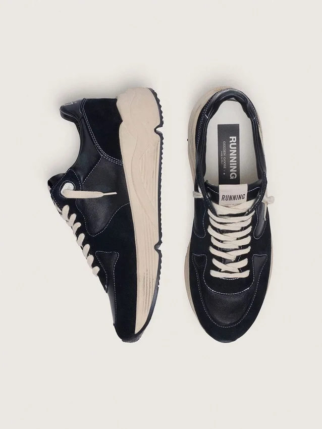 Running Sole pour homme en cuir nappa noir et daim, ornée d’une étoile blanche