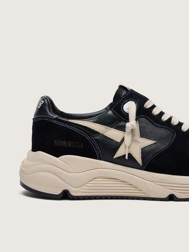 Running Sole pour homme en cuir nappa noir et daim, ornée d’une étoile blanche
