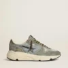 Running Sole pour homme en nylon bleu clair avec étoile noire et languette de talon en cuir vert