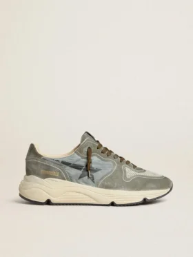 Running Sole pour homme en nylon bleu clair avec étoile noire et languette de talon en cuir vert