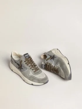 Running Sole pour homme en nylon bleu clair avec étoile noire et languette de talon en cuir vert