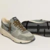 Running Sole pour homme en nylon bleu clair avec étoile noire et languette de talon en cuir vert