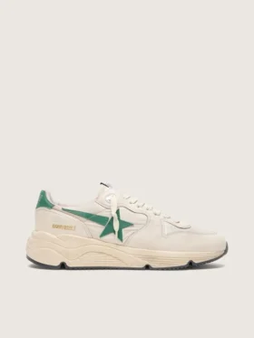 Running Sole pour homme en nylon crème et cuir, avec étoile en cuir vert