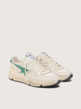 Running Sole pour homme en nylon crème et cuir, avec étoile en cuir vert