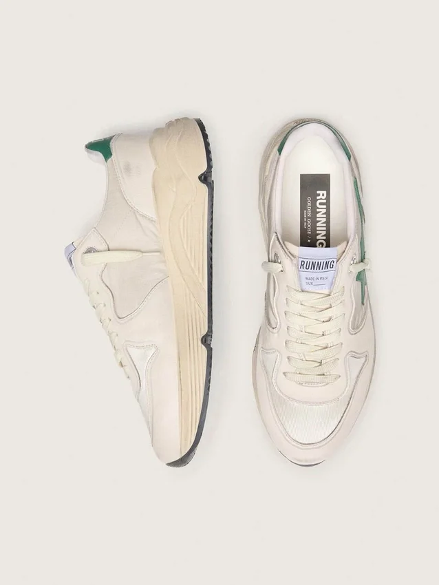 Running Sole pour homme en nylon crème et cuir, avec étoile en cuir vert