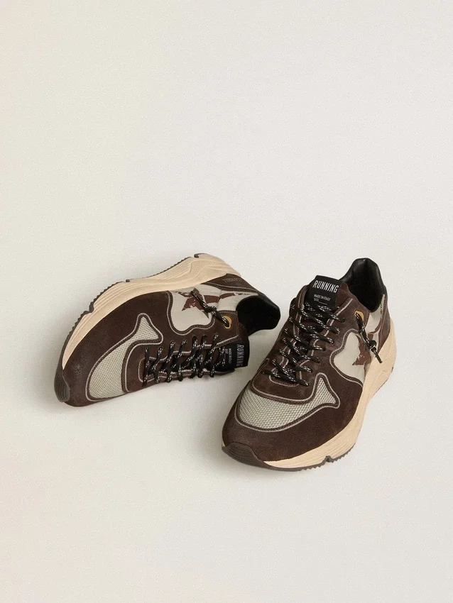 Running Sole pour homme en nylon et daim avec étoile imprimée et languette de talon en cuir