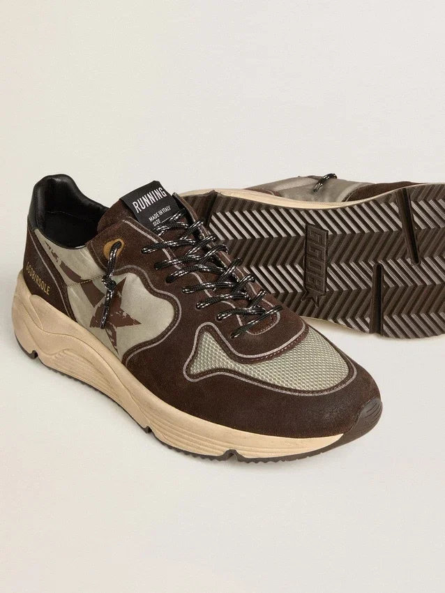Running Sole pour homme en nylon et daim avec étoile imprimée et languette de talon en cuir