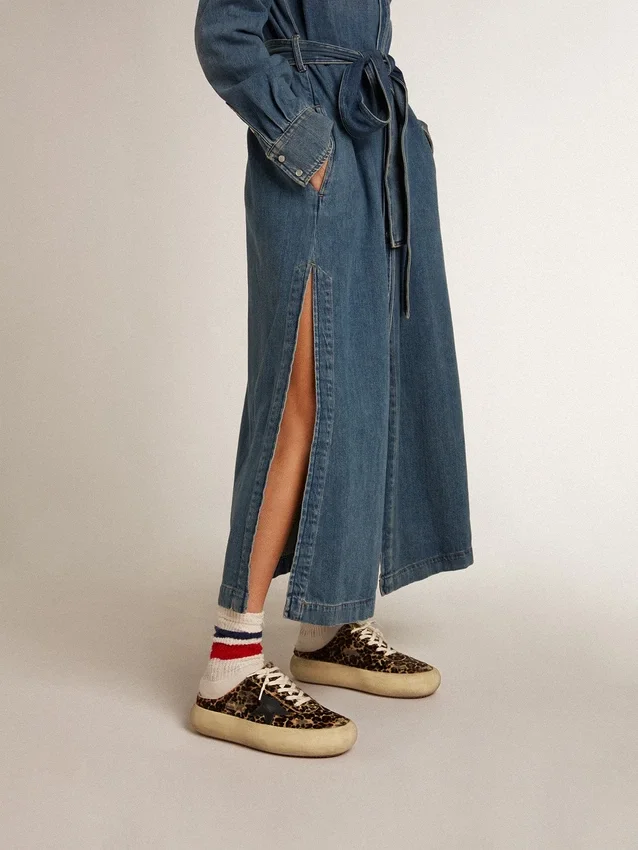 Sabot Space-Star pour femme en cuir de poney imprimé léopard avec étoile noire