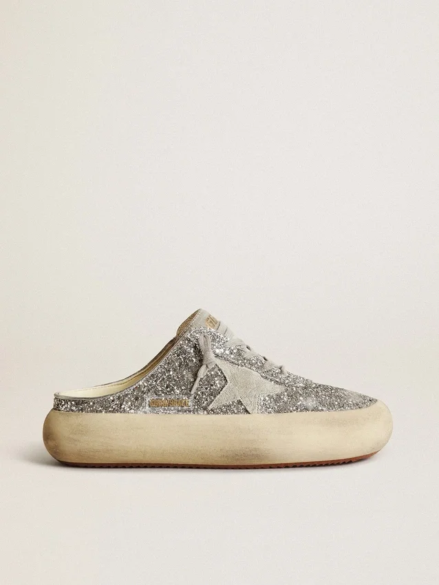 Sabot Space-Star pour femme, pailleté, avec étoile et languette gris glacé