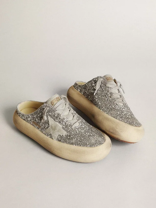 Sabot Space-Star pour femme, pailleté, avec étoile et languette gris glacé