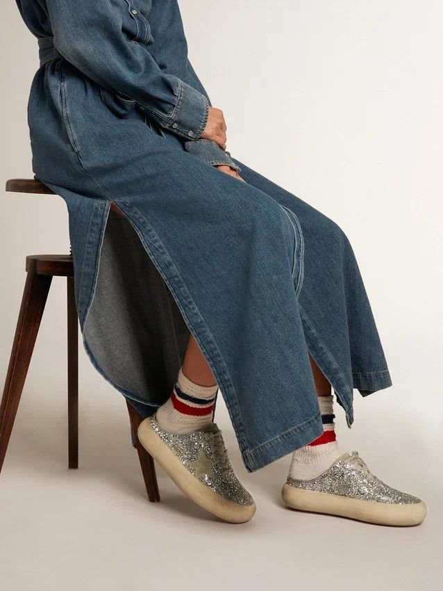 Sabot Space-Star pour femme, pailleté, avec étoile et languette gris glacé
