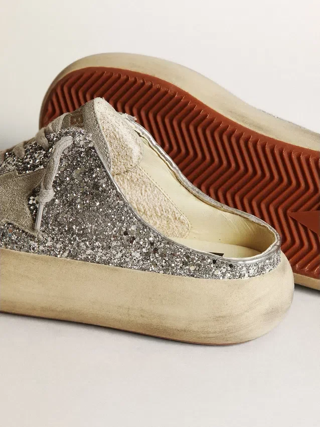 Sabot Space-Star pour femme, pailleté, avec étoile et languette gris glacé