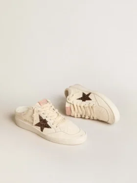 Sabots Ball Star en nappa ivoire avec étoile pailletée bronze