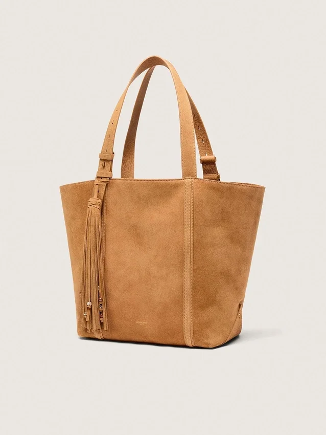 Sac 24/7 East West en daim couleur camel avec franges