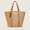 Sac fourre-tout « 24,7 » en raphia naturel et cuir marron avec détails métalliques dorés