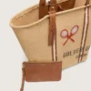 Sac fourre-tout « 24,7 » en raphia naturel et cuir marron avec détails métalliques dorés