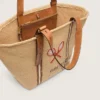 Sac fourre-tout « 24,7 » en raphia naturel et cuir marron avec détails métalliques dorés