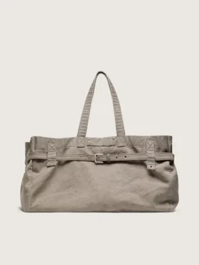 Sac fourre-tout en toile anthracite avec broderies et détails argent vieilli