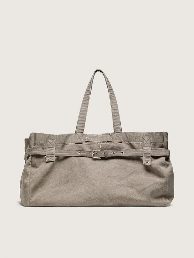 Sac fourre-tout en toile anthracite avec broderies et détails argent vieilli