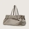 Sac fourre-tout en toile anthracite avec broderies et détails argent vieilli