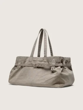 Sac fourre-tout en toile anthracite avec broderies et détails argent vieilli