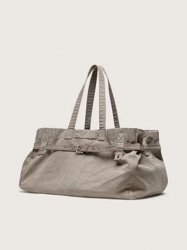 Sac fourre-tout en toile anthracite avec broderies et détails argent vieilli