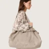 Sac fourre-tout en toile anthracite avec broderies et détails argent vieilli