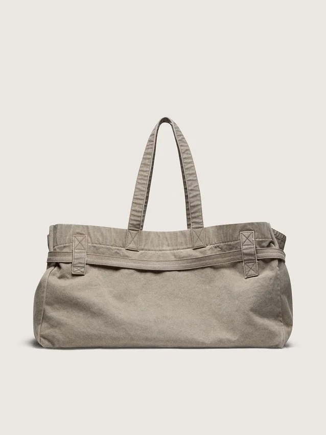 Sac fourre-tout en toile anthracite avec broderies et détails argent vieilli