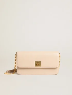 Sac Gioia en cuir gaufré rose pâle avec détails dorés