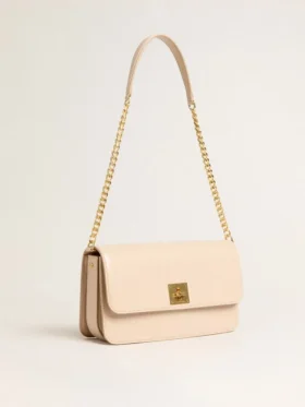 Sac Gioia en cuir gaufré rose pâle avec détails dorés