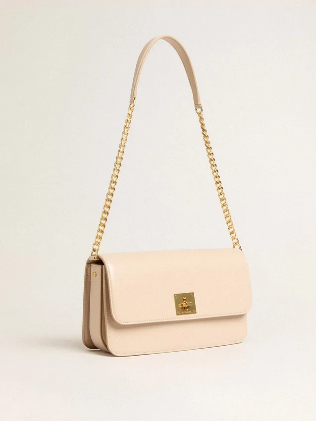 Sac Gioia en cuir gaufré rose pâle avec détails dorés